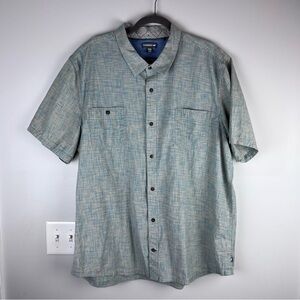 Men’s Toad & Co Smythy Short Sleeve Shirt Blue Abstract Button Down XXL Cotton